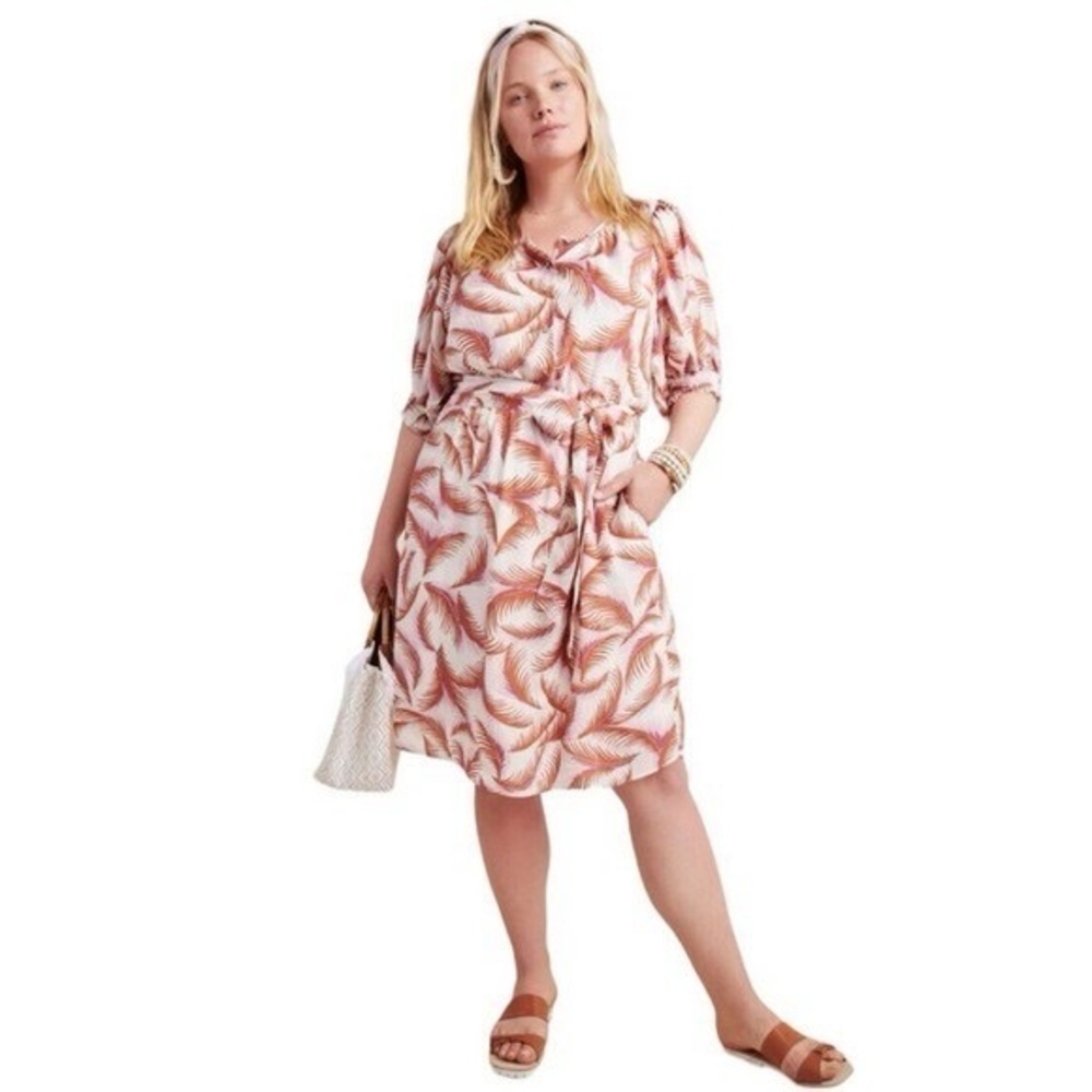 Anthropologie Boho Nicole Puff-Sleeve Summery Feather Shirtdress w/ Pockets! 3X